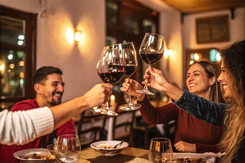 Ambiente romántico cena con vino tinto en restaurante Cienfuegos Valencia